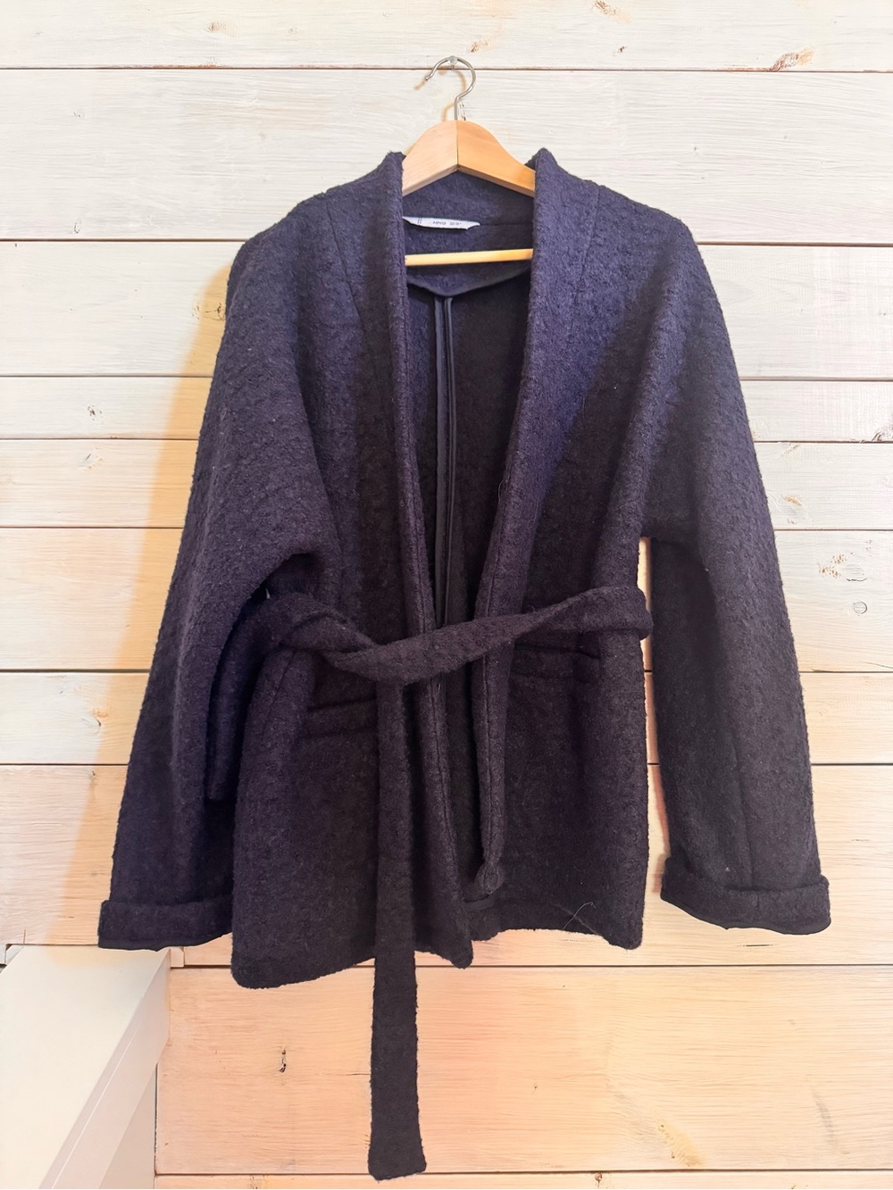 Mango Navy Belted Open-Front Coat